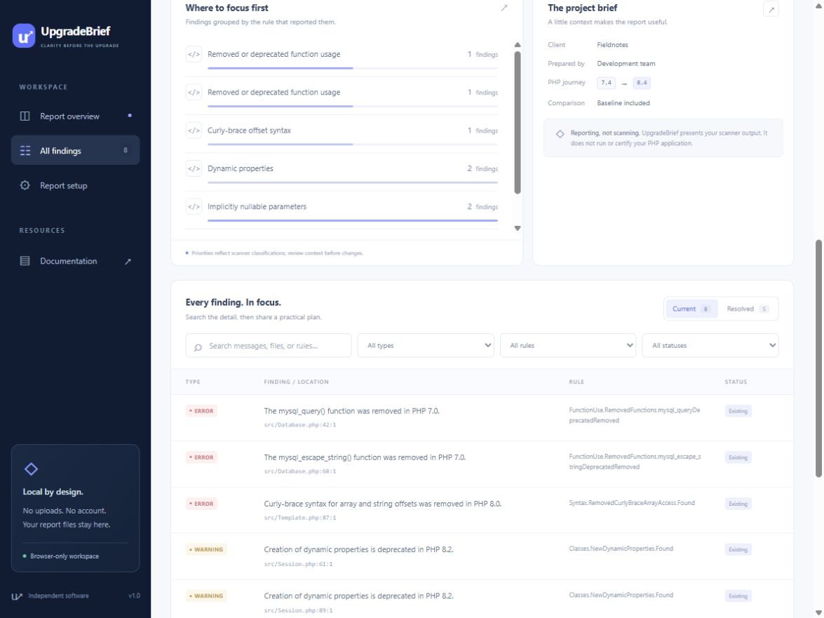 UpgradeBrief screenshot