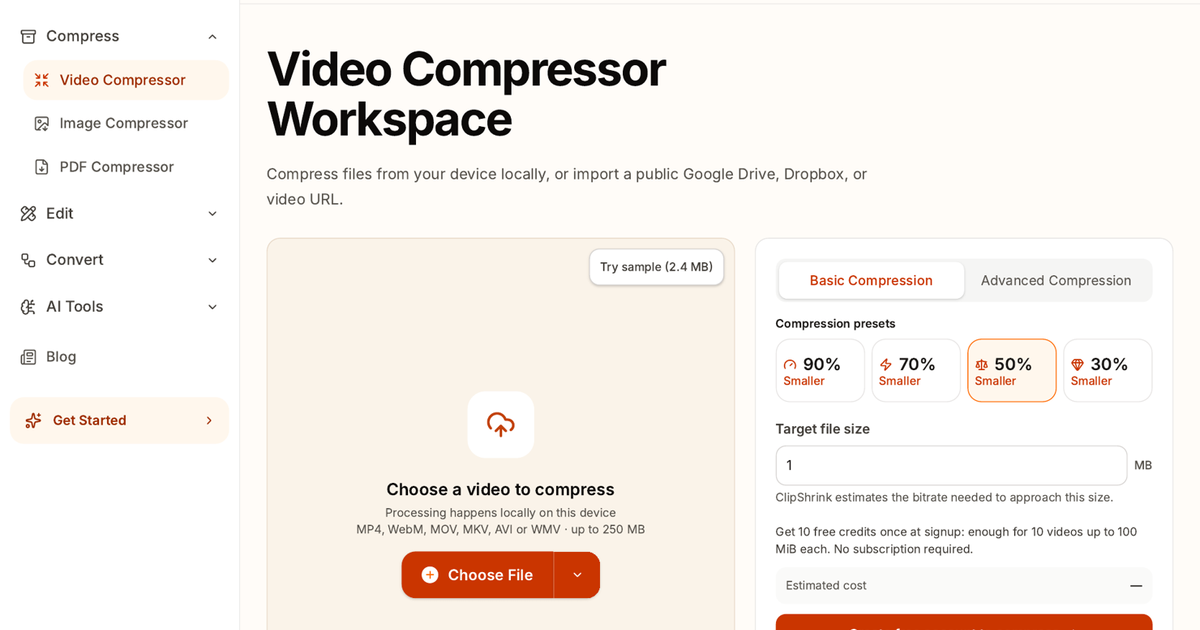 ClipShrink screenshot