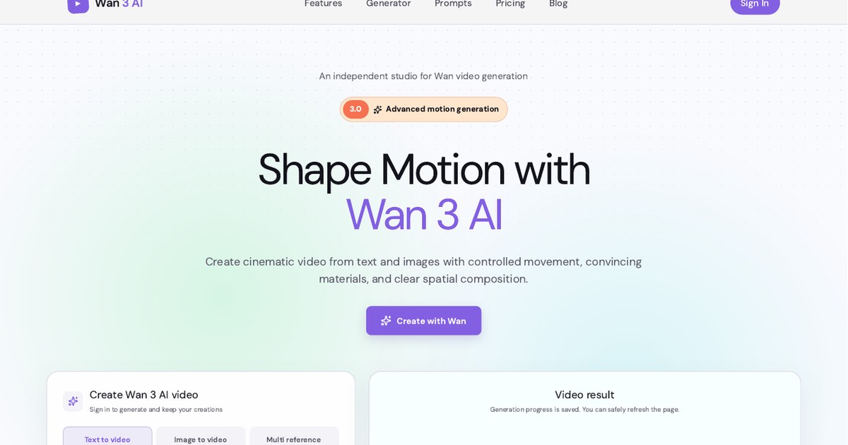 Wan 3 AI screenshot