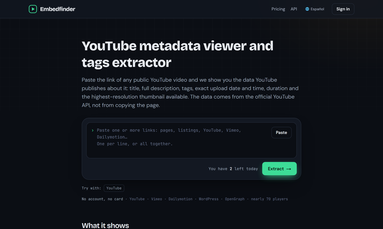 Embedfinder screenshot